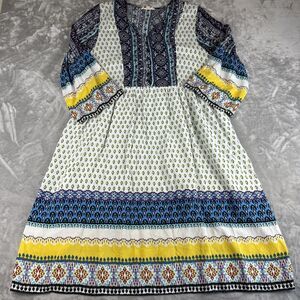Reborn J Boho Dress Womens 1X Colorful Pattern Button Front Flowy Elephant(1003)